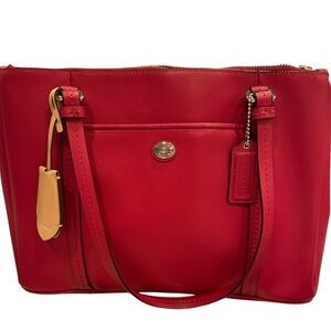 Coach Red Leather Satchel with Tan Tag